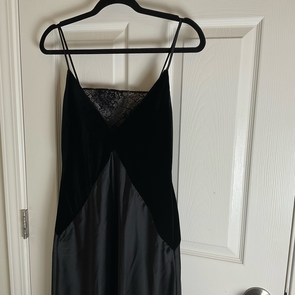 ZARA Black Velvet & Satin Lace Inset Midi Slip Dress - Size M - Picture 7 of 14